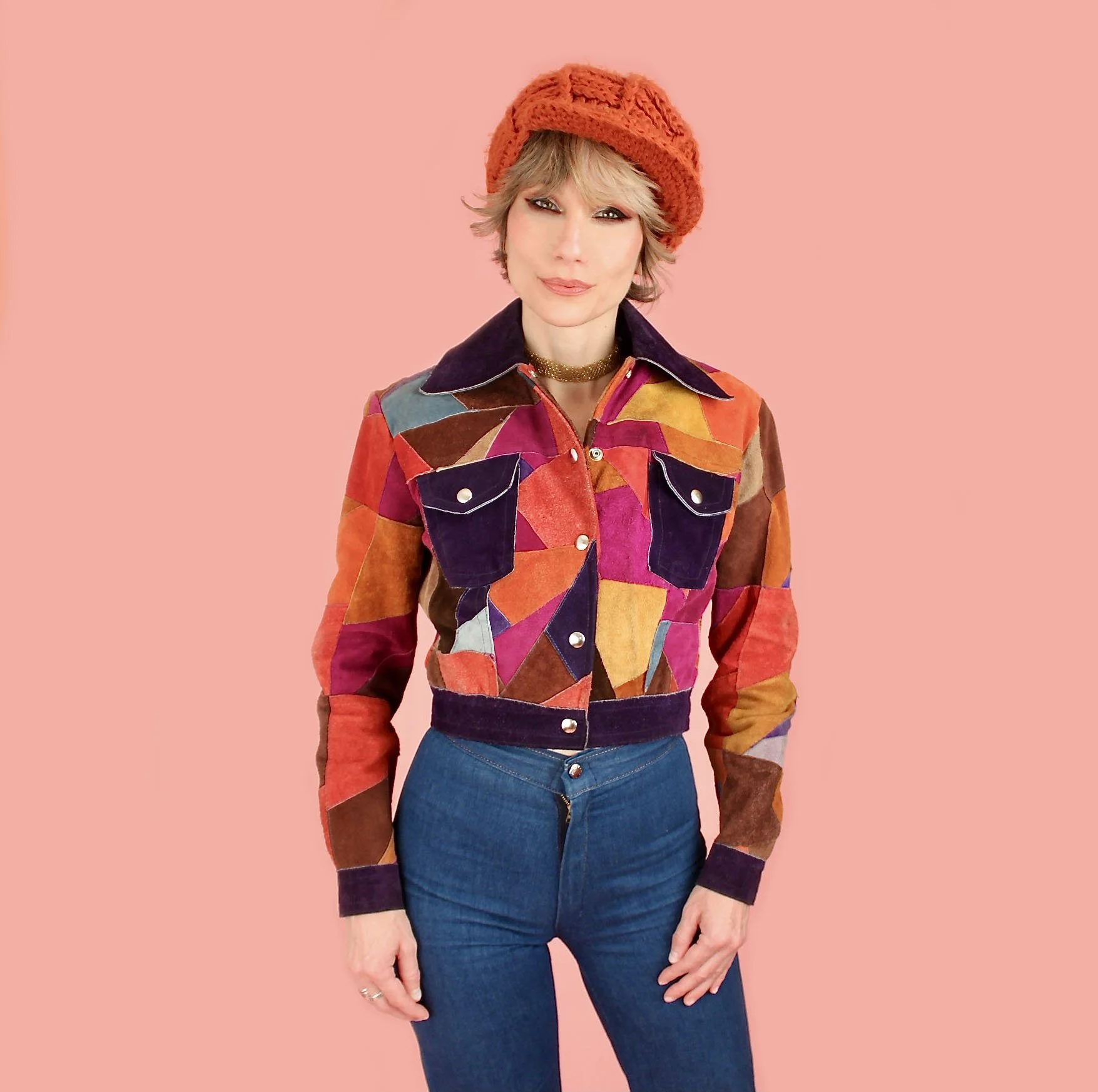 Rare ViNtAgE 1960's/70's Cropped Suede Color Block Jacket